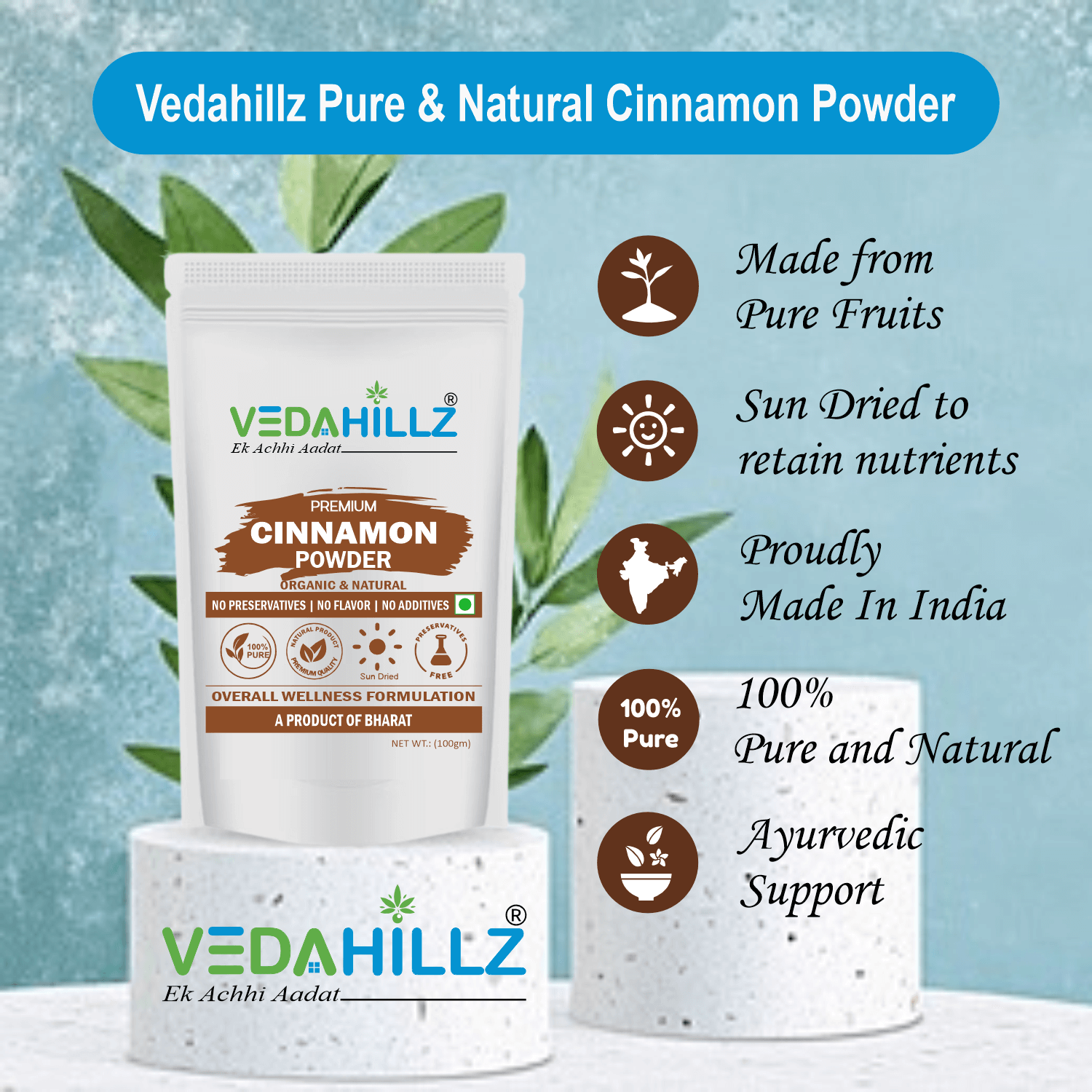 Vedahillz Cinnamon Powder for Cooking and Health Made from Selected Premium Ceylon Cinnamon
